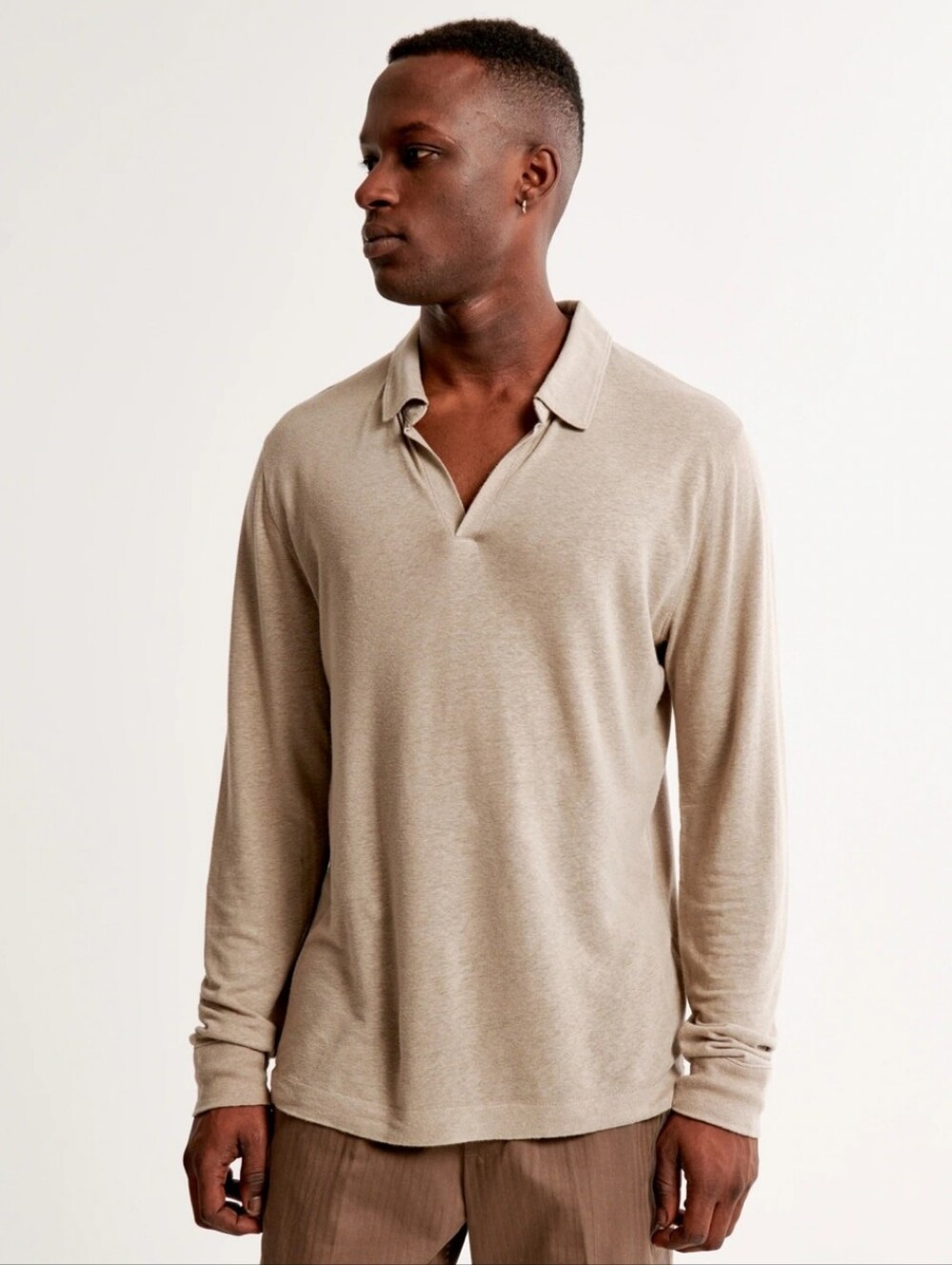 Abercrombie & Fitch Men's Long Sleeve Linen Blend Johnny Collar Polo Size Medium